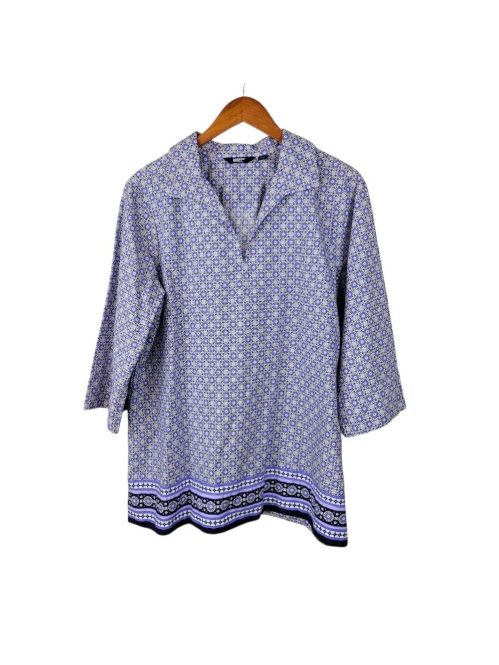 Lands End Pullover Shirt Large Petite Geometric Career Floral Tunic OEKO TEX 100